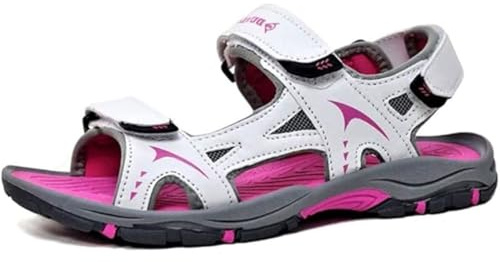 DUNLOP Ladies Flat Open Toe Sports Trekking Walking Hiking Sandals (White Fuchsia L, UK Footwear Size System, Adult, Women, Numeric, Medium, 5)