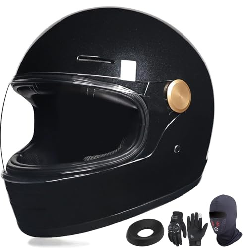 GAORUTO Casque De Moto Intégral Homologué ECE R22-06 Casques De Moto Vintage avec Masque Et Gants pour Hommes Et Femmes Adultes H,M (55-56cm)