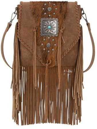 Trinity Ranch Fringe Purse Crossbody Bags Leather Hair-On Cowhide Westen Purses for Women SW-TR201-8360BR