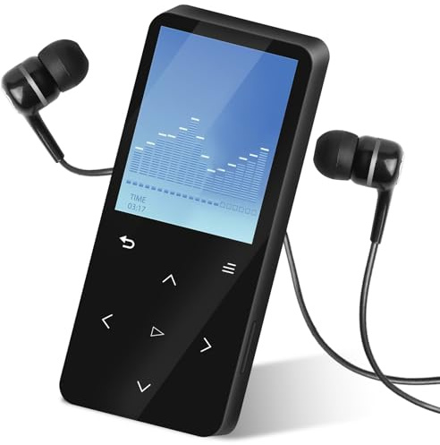 Lettore MP3 da 128 GB con Bluetooth 5.0, touchscreen da 2 pollici con altoparlante, suono Hi-Fi, registratore radio FM, cuffie cablate incluse, per corsa, palestra, colore nero