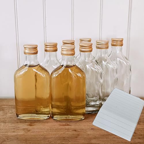 Mini bottiglie di vetro da riempire da 200 ml con coperchio e imbuto – Bottiglie per liquori con tappo a vite – Bottiglie in vetro per matrimoni, feste, liquori, olio, aceto, fai da te (8 pezzi)