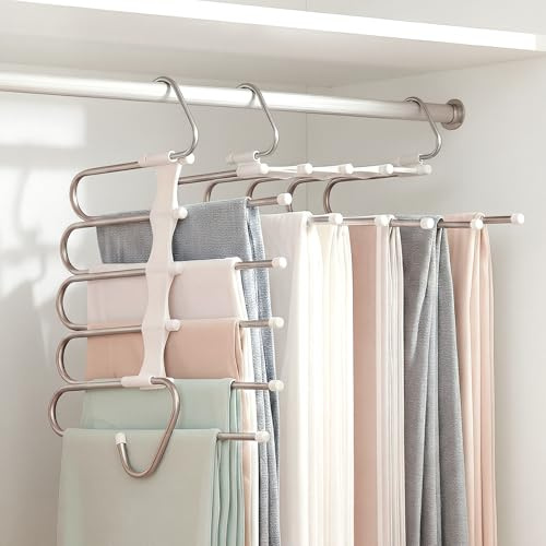 Zylkorb Pants Hangers Space Saving 5 Tier - 2 Pack Closet Organizers and Storage Closet Organizer,Anti-Slip Design,Closet Organizers and Storage for Pants Jeans Skirts Scarf Legging