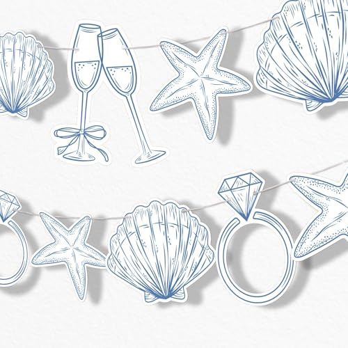 Gemejutor Strand Guirnalda 15 Piezas - Guirnalda de Papel de Doble Cara con Motivos Marinos y de Boda, Cuerda de 15m, para decoración de Bodas en la Playa y Despedidas de Soltera