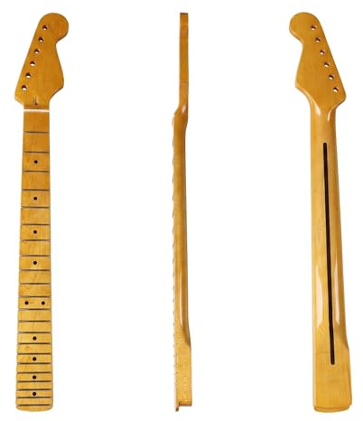 22 Fret Canadian Maple Guitar Neck, Gloss Finish Dual-Action Truss Rod, 25.5 Scale Length 42mm Nut 56mm Heel, ST Style Electric Guitar Neck for Replacement & DIY Building