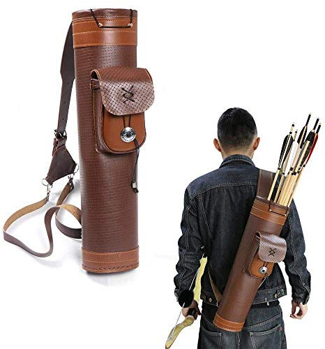 Huntingdoor Rindsleder-Material Rückenköcher mit großer Tasche & Verstellbarem Schultergurt,Braun Pfeile Halter Pfeilköcher für Pfeile Zielschießen