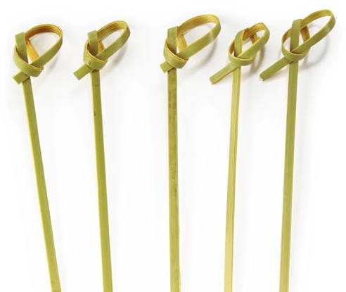 BambooMN 8,9 cm grön knut knuten bambu cocktails Hors D'oeuvres frukt smörgåsspett plektrum för cateringevenemang, semestrar, restauranger eller bufféfesttillbehör, 200 stycken