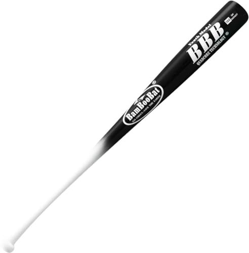 BamBooBat by Pinnacle Sports Equipment INC. - Mazza da baseball in bambù durevole per i giocatori di età compresa tra 5 e 13 anni, manico bianco/barilotto nero, 31 pollici (YHWBB31)