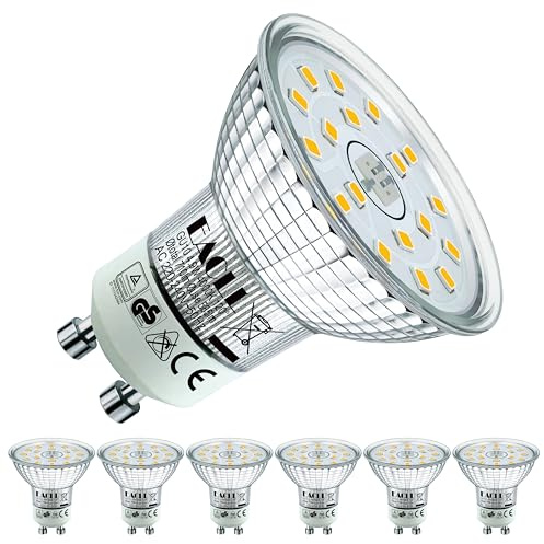 EACLL Bombillas LED GU10 Blanco Neutro 4.9W Reemplaza 75W Halógena, Pack de 6, Focos Sin Parpadeo AC 230V, 4000K 585 Lúmenes 120 ° Spotlight, Lámpara Reflectora No Regulable