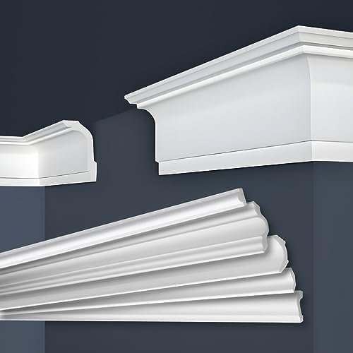 Marbet, listelli da soffitto in polistirene XPS, modanature in stucco di alta qualità, leggeri e robusti, dal design moderno (confezione risparmio da 40 metri, E-33, 56x86 mm), listello angolare