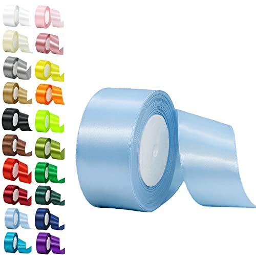 50mm Wide Sky Blue Ribbon for Crafting, 22M 2Inch Double Sided Blue Fabric Ribbon for Presents, Wedding, Car, Sewing, Floral, Xmas