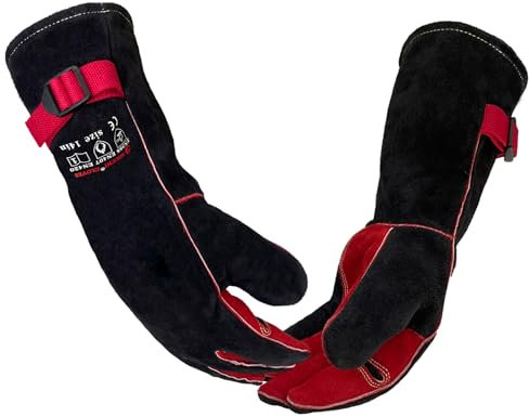 Gants de soudage en cuir de 500 °C pour homme et femme, à manches longues, résistants à la chaleur, gants de four pour Tig Mig Stick barbecue (taille S, 35,6 cm)