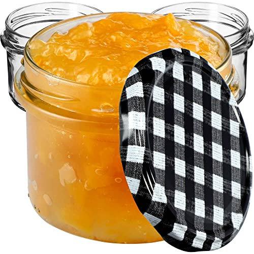 KADAX fi82 - Lot de 20 bocaux à confiture avec couvercle à visser - 235 ml - Petits bocaux à confiture avec couvercle - Idéaux comme cadeau - Noir à carreaux