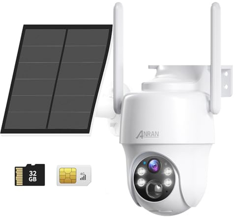 ANRAN 360° PTZ 3G/4G LTE Solar Security Camera, 2K No WiFi Security Camera, Battery Camera Outdoor, Includes SIM Card and 32GB SD Card, PIR Motion Detection, Color Night Vision, 2-Way Audio, G1 White
