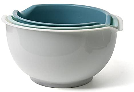 Set de 3 Cuencos de Plástico para Mezclar, Polipropileno, Verde, Azul, Base Antideslizante, Apilables, con Pico Vertedor, 1.5L/2L/2.5L, para Cocinar y Hornear
