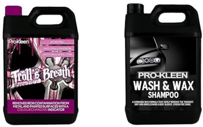 Pro-Kleen Troll's Breath Iron Contamination Fallout Remover - Safe to use on all Wheel Types & Wash & Wax Shampoo with Carnauba Wax 5L - pH Neutral Professional Car Wash Shampoo