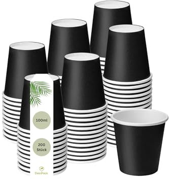 DeinPack 200 x Pappbecher 100 ml / 4 oz, Ø 62 mm schwarz - Einwegbecher schwarz | Probierbecher | Espressobecher | Kaffeebecher Einweg aus Kraft-Karton