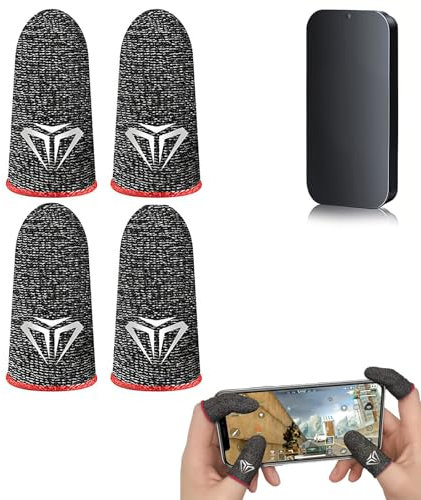 JCUGSBS 4 Pcs Dedales para Jugar al Movil Transpirable Gaming Disparos sensibles al Sudor para Cuchillos, PUBG Mobile Game Finger Sleeve,Anti-Sudor Pantalla táctil de Dedo Manga Transpirable,Con cajas