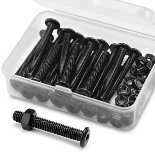 (20 Ensembles) M5 x 40mm Boulons et écrous à Tête Creuse Kit 304 Acier Inoxydable Oxyde Noir, Boulons de Meubles, Vis de Connecteur Pour Meubles