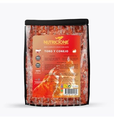Nutricione Barf | Menú de Conejo y Toro para Gatos - 6kg Congelada (12 Paquetes de 500g)