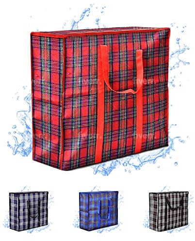 82L Extra Large JUMBO Storage Bags 190GSM for Organizing | Heavy-Duty Laundry Bags with zips for Clothes, Bedding | Durable Laundry Bag with Reinforced Handles. (RED)