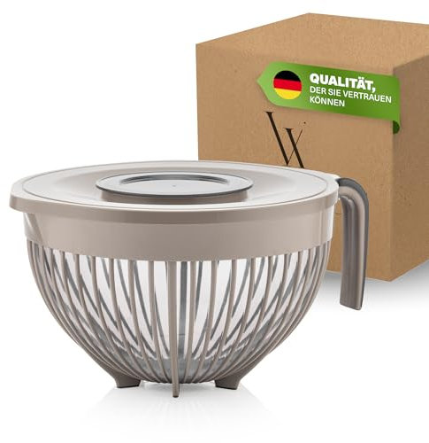Viwares Rührschüssel 3L mit Deckel – Standfeste, BPA-freie Rührschale für Kuchen, Brot und Pizzateig – Doppelter Deckel mit herausnehmbarem Sichtfenster Spülmaschinenfest, Beige
