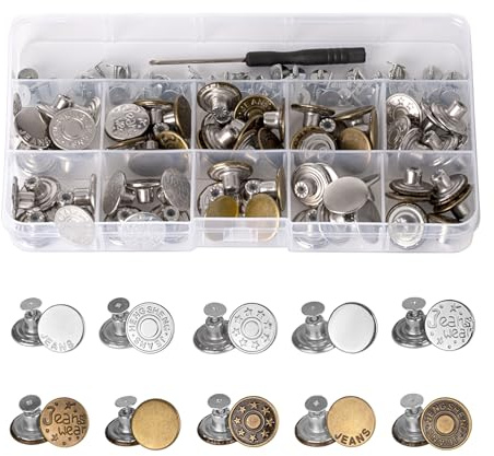 70 Stück Knöpfe Jeansknopf, 17mm Jeans Knopf ohne Nähen, Jeansknöpfe zum Schrauben, Hosenknöpfe ohne Nähen, Metallknöpfe Ersatzknöpfe für Hosenknopf Jeans Buttons DIY Reparatur(10 Stile)