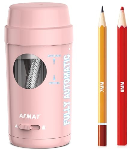 AFMAT Taille-crayon électrique entièrement automatique, rechargeable, avec récipient pour crayons fins de 7 à 8 mm d'épaisseur et fins, entrée et sortie automatique, pour la maison, le bureau, l'école