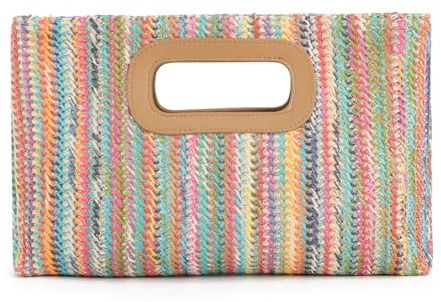 EVEOUT Clutch de Paja Mujer Elegante Bolso de Mano de Noche con Cadena para Fiesta Boda Bolsos Trenzado Rafia Sintética para Playa Verano