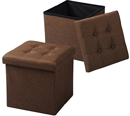 WOLTU Uppsättning av 2 sittpall med förvaringsutrymme sittkuber sittbänk vikbar kista, förvaringslåda, lock avtagbar, vadderad sits av linne, 37,5 x 37,5 x 38 cm (L x B x H), brun