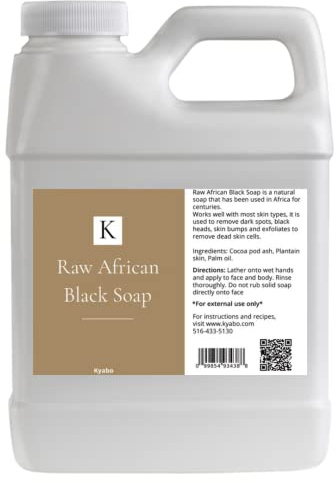 Kyabo Savon liquide noir africain, savon bio brut 100 % pur et naturel du Ghana | Gel nettoyant pour le bain et le visage