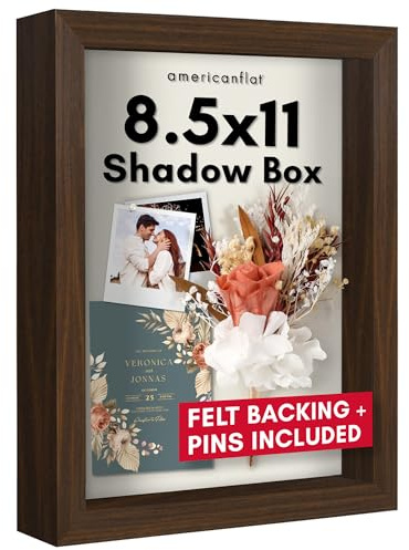 Americanflat A4 Shadow Box Frame in Walnut with Soft Linen Back - Large Shadow Box with Engineered Wood and Shatter Resistant Glass for Wall and Tabletop