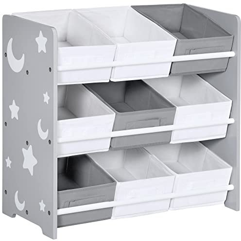 ZONEKIZ Kids Storage Unit Toy Box Organiser Bookshelf w/Nine Removable Baskets, for Bedroom, Nursery, Playroom - Grey