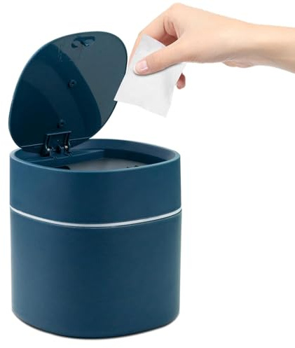 MAJOYLIFE Tischmülleimer mit Deckel, 2 Liter, Mini Mülleimer für Schreibtisch, Frisiertisch, Nachttisch, ABS + Polypropylen, 13x13x14cm, Grün