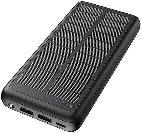 Hiluckey Cargador Solar Portátil con 27000mAh, Batería Externa Solar 15W Carga Rápida USB C Power Bank con 3 Puertos de Salida para Smartphones Tabletas