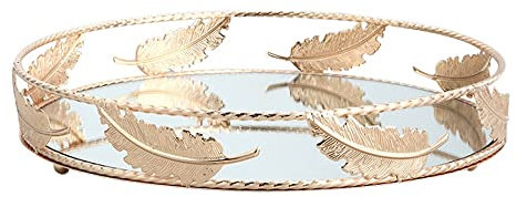 CIRONI Plateau Rond en Verre doré avec Plateau en métal à Fond Miroir, Plateau de présentation de Bijoux, Organisateur de Fruits décoratif, décoration de Table de Mariage-A