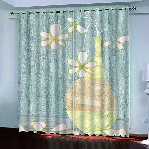 Verdunkelungsvorhang Mit Ösen H 140 X B 110 cm - Vorhänge Blickdicht Kinderzimmer 3D Hd Vintage Vasenkunst Muster Ösenschal 2Er Set Thermogardine Wohnzimmer Schlafzimmer Fensterdekoration