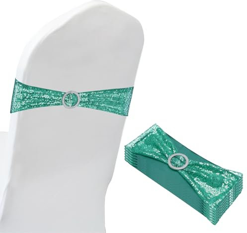 PATIKIL 14x6 Elástico Silla Fajas Lazos, 6 Paquete Elástico Silla Bandas Fajas con Hebilla Deslizante Control para Boda Banquete Decoraciones, Malaquita Verde