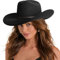 DRESHOW Cowboyhut für Damen & Herren Viehzüchter Western Filzhut Cowgirlhut mit Formbarer Breite Krempe und Schnallengürtel Unisex Aufrollbare Krempe Hut
