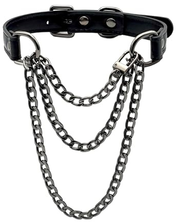 EverGlimp Handmade Black Vegan Leather Choker Collar For Women, Adjustable Triple-Layer Slip Chain Necklace