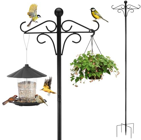Bird Feeders Hanging Station, 196cm Wild Bird Pole Stand, Adjustable bird Feeding Stations, Heavy Duty Free Standing Double Shepherd Crooks for Garden Decorations