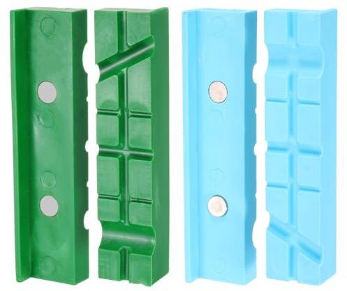 sourcing map Lot de 2 mâchoires d'étau magnétiques de 15,2 cm avec rainures en U en caoutchouc souple - Protection multi-usages pour le travail du bois, la fabrication de bijoux, plomberie - Bleu/vert