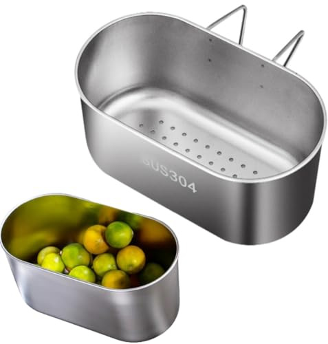 Avloppskorg i rostfritt stål, diskbänk dräneringskorg förvaringsställ sil för grönsaker, frukt, köksavfall (silver)