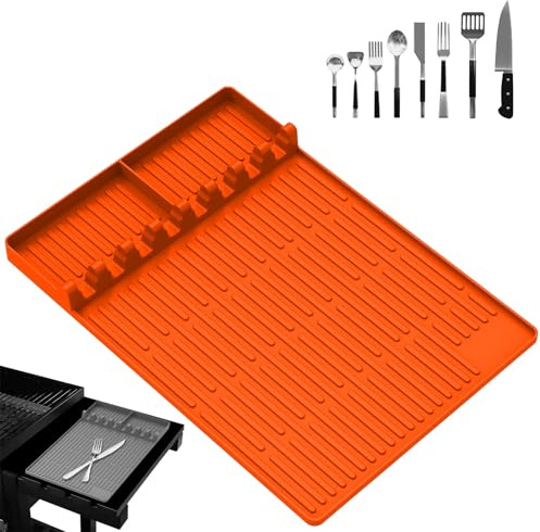 Premium Non-Slip Silicone Grill Mat for Blackstone Barbecue Tools with Drain Tray – Heat-Resistant BBQ Counter Protector for Outdoor Cooking, Fits Most Griddles & Countertops, Reusable Thawing Plate