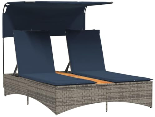 vidaXL Tumbona Doble con Dosel y Cojines de ratán sintético Gris