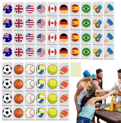 Generisch Juego de mahjong con banderas nacionales, fichas de juego de mahjong con diseño de bandera nacional, juego de mesa para noches familiares, viajes y picnics