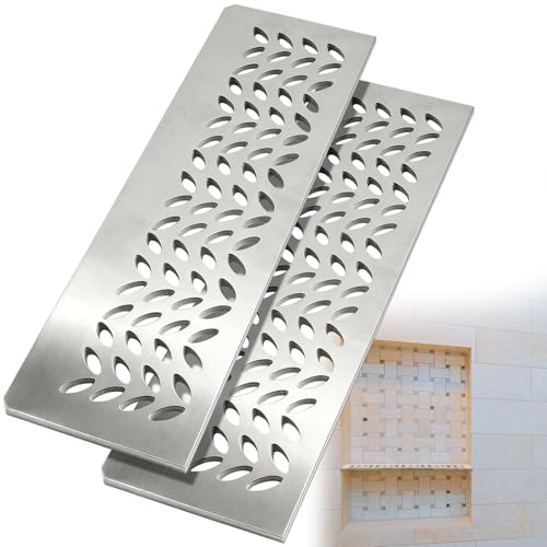 Teenyyou 2 Pcs Aluminum Shower Niche Rectangular Shelf Silver 5/32/ 4 mm Thick, Petal Design, Matte Silver Finish for 12 Prefabricated Niches, Fits 5/32 Grout Line