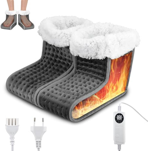 Scaldapiedi Elettrico, 6 Livelli di Temperatura e 6 Time, Fodera Interna Lavabile, Scalda Piedi Casa per Uomini e Donne, Riscaldamento Rapido 30-55℃, Grigio