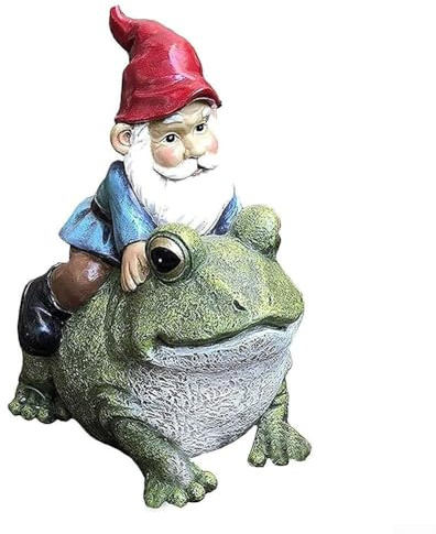 Pumixiy Statua di nano da giardino con rana seduta, in resina, resistente alle intemperie, decorazione da giardino e decorazione pasquale