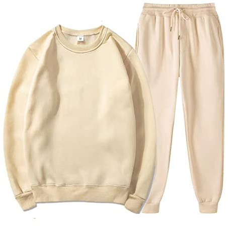 Generisk sportdräkt dam lång fritidsoverall utan huva, topp rund hals sweatshirt och joggingbyxor höst vinter sportkläder sportig träningsoverall bekväm avslappnad kostym, kaki, M