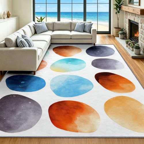 Generisk handritad vardagsrumsmatta 180 x 240 cm tvättbar kort lugg halkfri matta, kiselsten symmetrisk hudvänlig matta lättskött för sovrum, kök och badrum